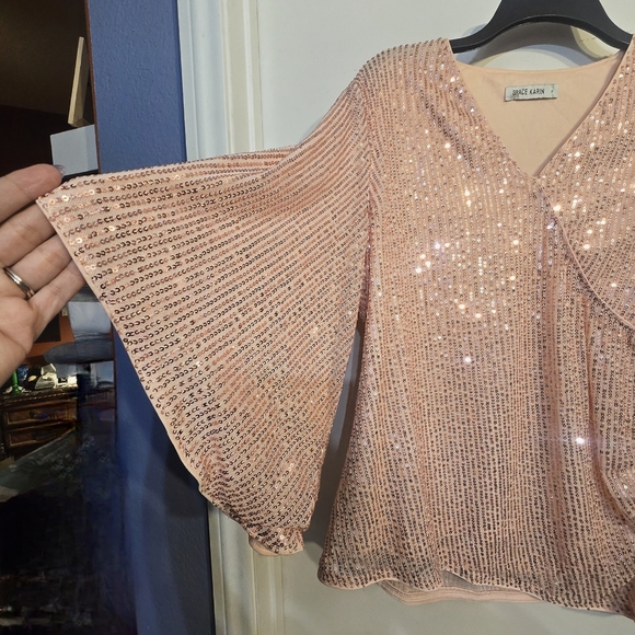 Grace Karin Shimmering Blouse in Peach - Picture 4 of 6